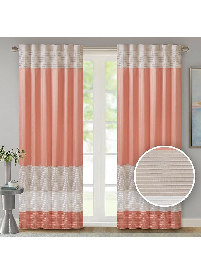 The Bros Amherst Single Panel Faux Silk Rod Pocket Curtain With Privacy Lining for Living Room, Window Drape for Bedroom and Dorm, 50x84, Coral - Image 1