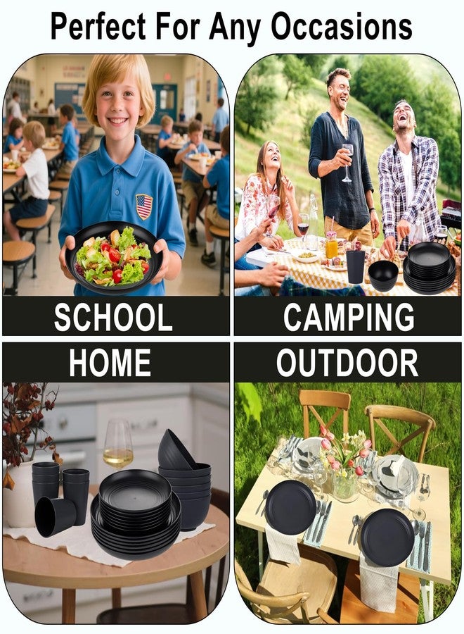 supernal 24pcs Wheat Straw Dinnerware,Unbreakable Dinner Plates Set,Microwave Dishwasher Safe,Black Reusable Plates for Picnic,Birthday,Camping - Image 5