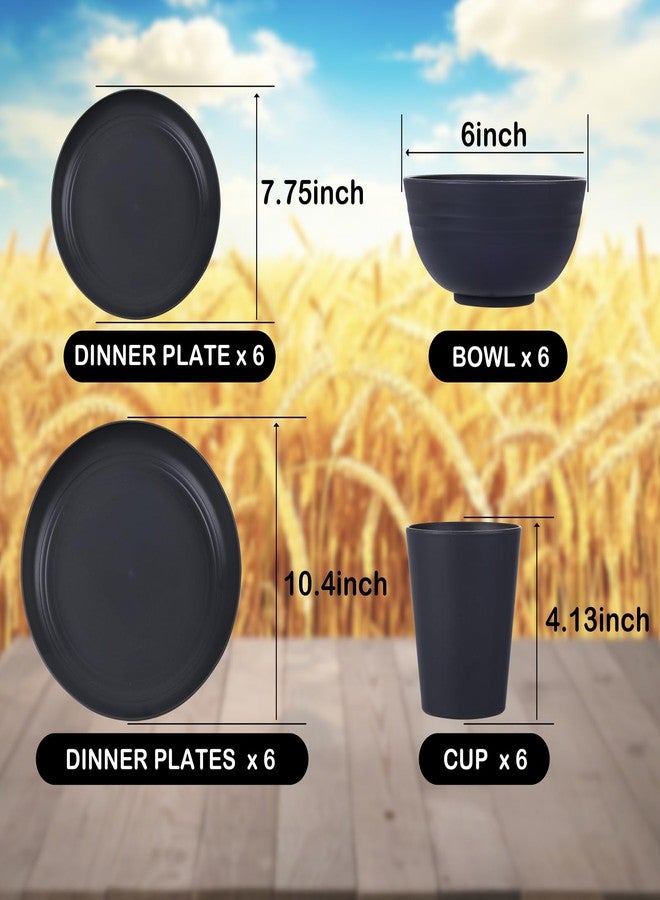 supernal 24pcs Wheat Straw Dinnerware,Unbreakable Dinner Plates Set,Microwave Dishwasher Safe,Black Reusable Plates for Picnic,Birthday,Camping - Image 3