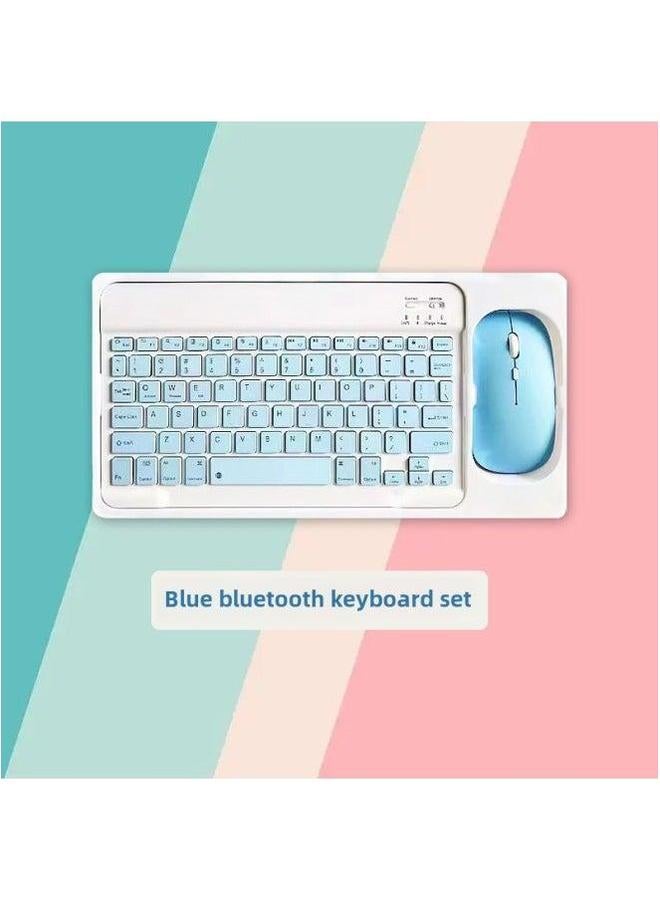 For Apple Samsung Huawei Bluetooth Keyboard Mouse Set Three System Portable Set-Color:Sky Blue-Product Type:7 Inch + Battery - Image 1