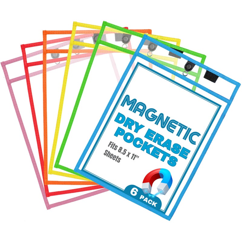 Two Point Magnetic Dry Erase Pockets by Two Point (6-Pack) - Portrait - Clear Dry Erase Pocket Sleeves, Job Shop Ticket Holders, Clear Paper Sleeves Protectors, Magnetic Pouch - Image 1