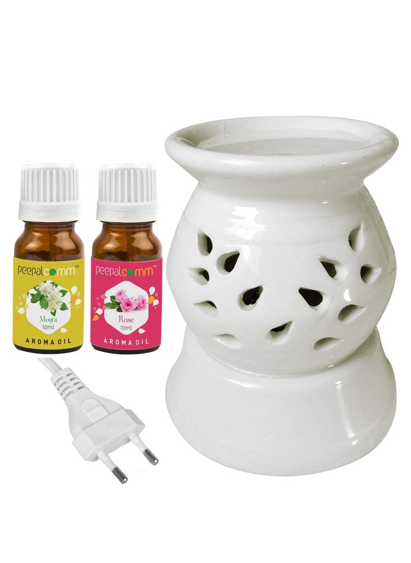 PeepalComm PeepalComm Electric Ceramic Aroma Diffuser Night Lamp Light with Rose Mogra Aroma Oil 10ml Each for Home Office Hotel Spa  - Image 1