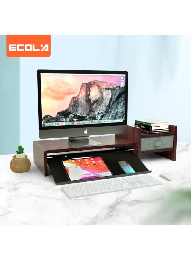 Ecola Monitor Riser With Drawer, Adjustable Screen Height Base, Computer Desk Stand, Multifunctional Desktop Keyboard Storage Rack, Walnut Color Vt06wl - Image 4