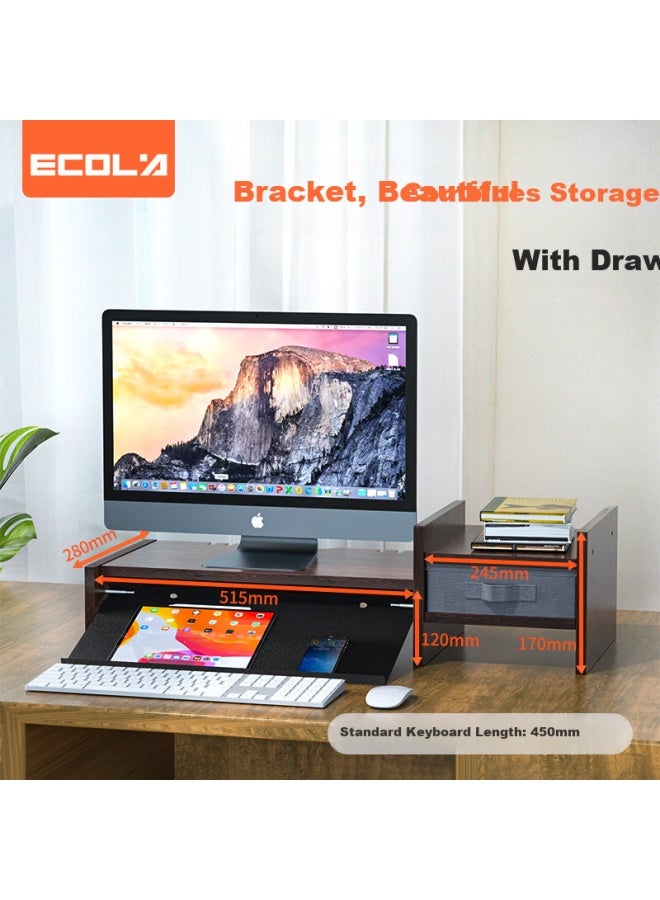Ecola Monitor Riser With Drawer, Adjustable Screen Height Base, Computer Desk Stand, Multifunctional Desktop Keyboard Storage Rack, Walnut Color Vt06wl - Image 5