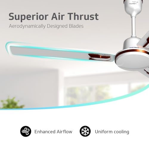 V-Guard Pace Art Bz Ceiling Fan For Home | BEE 1 Star Rating | Decorative Trims | 370 RPM | 2-Year Coverage | 1.2 m (Pebble White) - Image 5