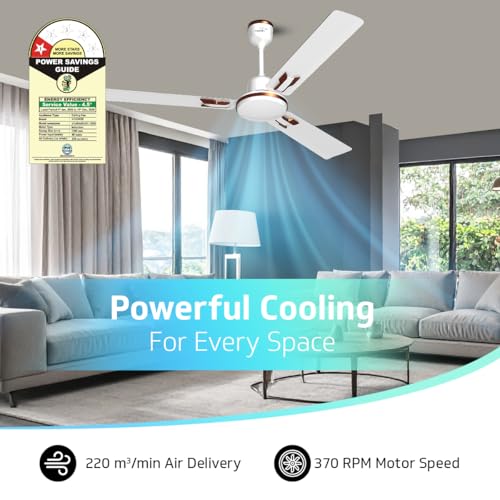 V-Guard Pace Art Bz Ceiling Fan For Home | BEE 1 Star Rating | Decorative Trims | 370 RPM | 2-Year Coverage | 1.2 m (Pebble White) - Image 3
