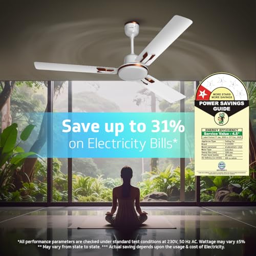 V-Guard Pace Art Bz Ceiling Fan For Home | BEE 1 Star Rating | Decorative Trims | 370 RPM | 2-Year Coverage | 1.2 m (Pebble White) - Image 4