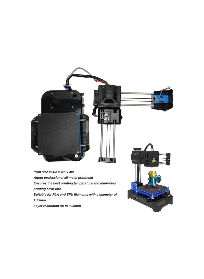 Small DIY 3D Printer Kit, Silent Motherboard Mini 3D Printer 100‑240V High Accuracy for Kids (US Plug 100‑240V)