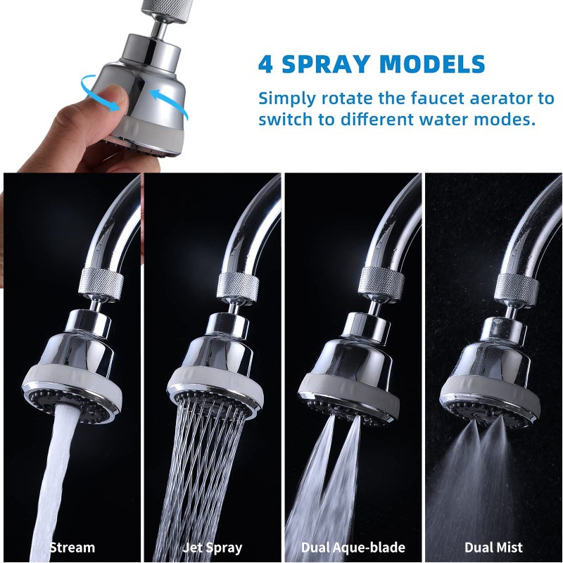 JRJUBB 4 Spray Modes Faucet Aerator,360 Degree Faucet Sprayer Attachment,Big Angle Kitchen Faucet Aerator,Swivel Faucet Extender,Sink Sprayer Attachment for faucet,55/64 inch Female Thread (Chrome) - Image 2