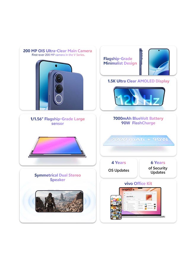 vivo V70 FE 5G AI Dual SIM Ocean Blue 8GB 256GB With Exclusive Gifts: TWS Pro 90W Charger, Protective Cover, 4-year free battery replacement And 24 Months Warranty + 1 Year Screen Replacement - Middle East Version - Image 2