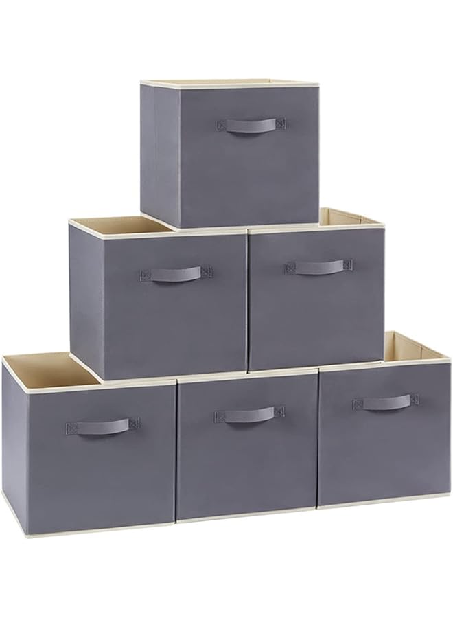 erorex 6 Packs Cube Storage Bins Storage Cubes Foldable Medium Decorative Fabric Storage Baskets For Organizing Home Organizers With Handles For Shelves Closet Grey - Image 1
