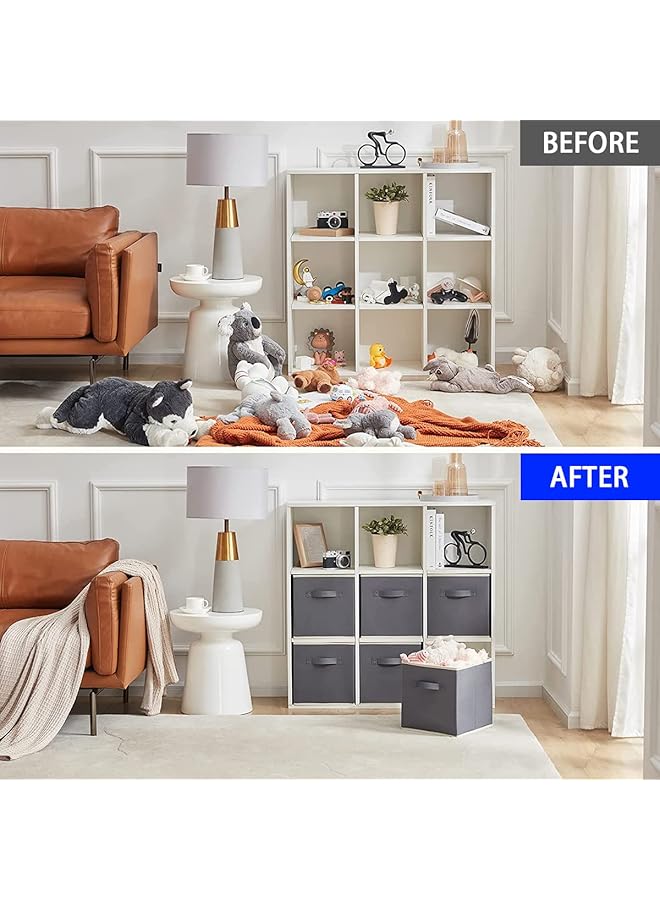 erorex 6 Packs Cube Storage Bins Storage Cubes Foldable Medium Decorative Fabric Storage Baskets For Organizing Home Organizers With Handles For Shelves Closet Grey - Image 5