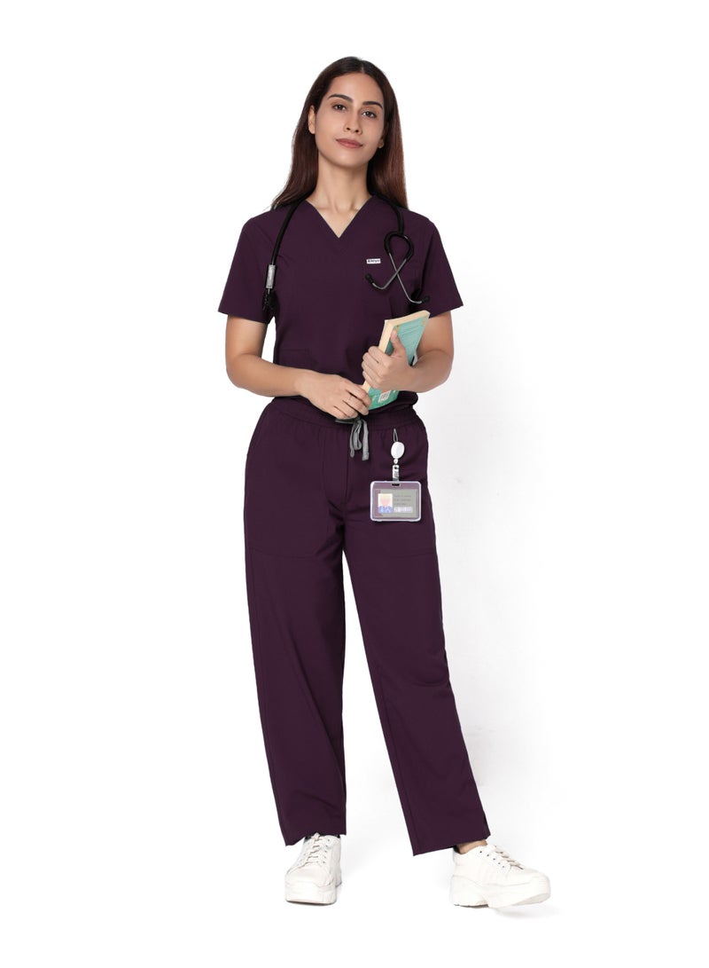 KNYA بدلة طبية نسائية من KNYA Ecoflex Lite، 5 جيوب، قابلة للتمدد في اتجاهين (لون خمري، مقاس 2XL) - Image 1