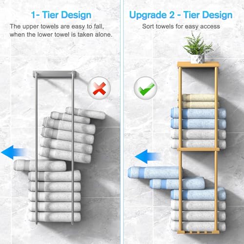 Liuoud Towel Rack for Bathroom, Wall Mounted Vertical Rolled Towel Storage Organizer Holder with Shelf, Holds Up 6 Large Bath Sheets, Gold - Image 4
