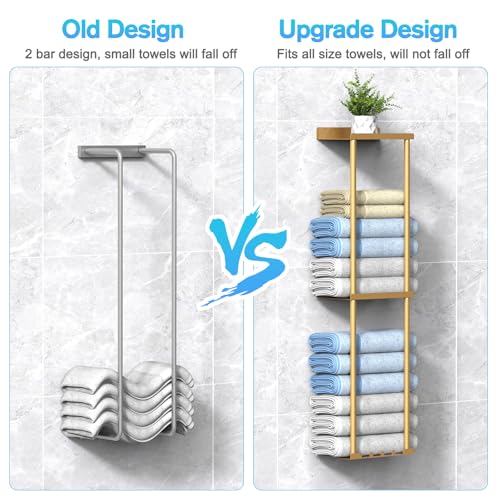 Liuoud Towel Rack for Bathroom, Wall Mounted Vertical Rolled Towel Storage Organizer Holder with Shelf, Holds Up 6 Large Bath Sheets, Gold - Image 5