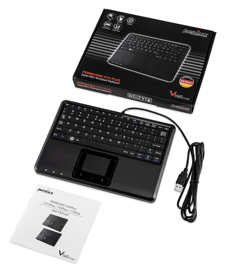 Perixx PERIBOARD-510H Plus, Wired Super Mini USB Touchpad Keyboard, X Type Scissor Keys with 2 Built-in Hubs, Black, US English Layout (11005) - Image 4
