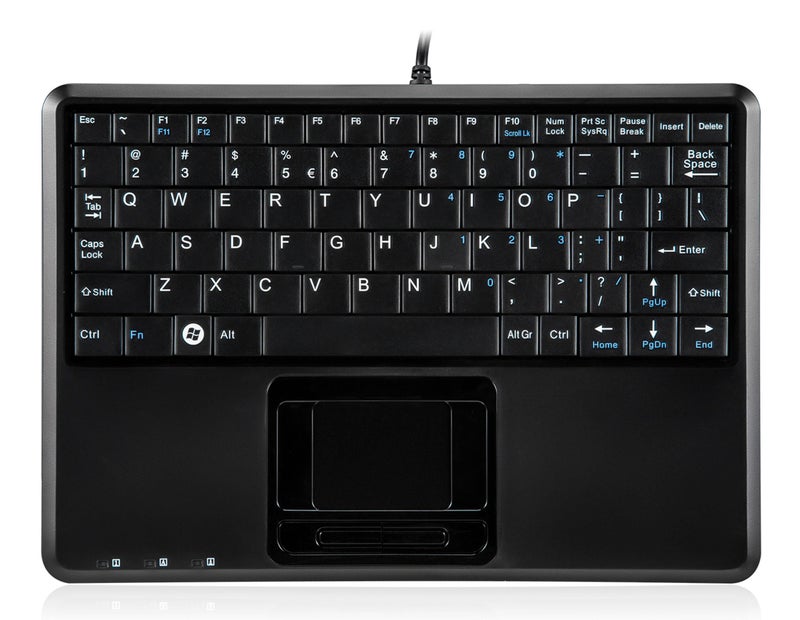 Perixx PERIBOARD-510H Plus, Wired Super Mini USB Touchpad Keyboard, X Type Scissor Keys with 2 Built-in Hubs, Black, US English Layout (11005) - Image 1