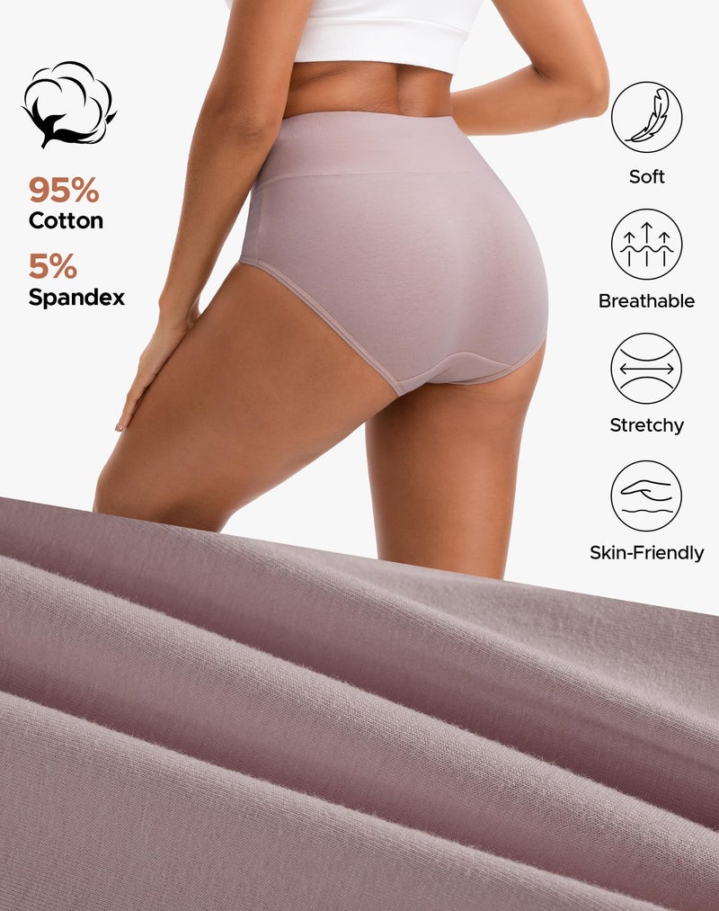 INNERSY Women's High Cut Solid Color Tummy Control Cotton Underpants Briefs 5 Pack (Neutral Assorted, S) - Image 5