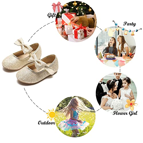 Felix & Flora Girls Mary Jane Flat Dress Shoe for Toddler Little Kid Party School (10 Toddler,Gold) - Image 5