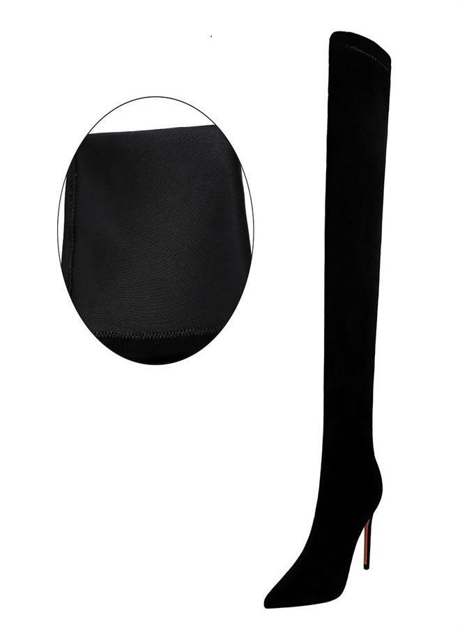 BIGTREE Suede Skinny Knee Boots 9.5CM Black  - Image 1