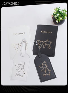 Joychic 2 Piece Map Passport Holder Passport Book Protective Cover PU Leather Waterproof ID Bag Luggage Tag Set Travel Suitcase Organizer Label for Storing Passport Business Card Credit Card Boarding  - Image 1