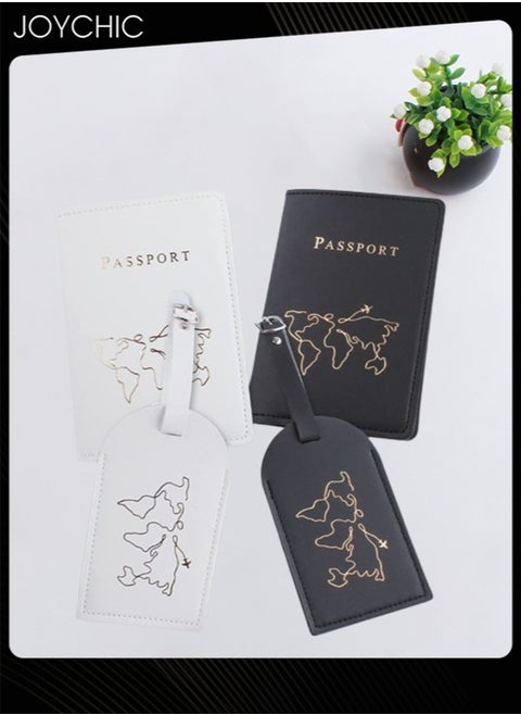 2 Piece Map Passport Holder Passport Book Protective Cover PU Leather Waterproof ID Bag Luggage Tag Set Travel Suitcase Organizer Label for Storing Passport Business Card Credit Card Boarding