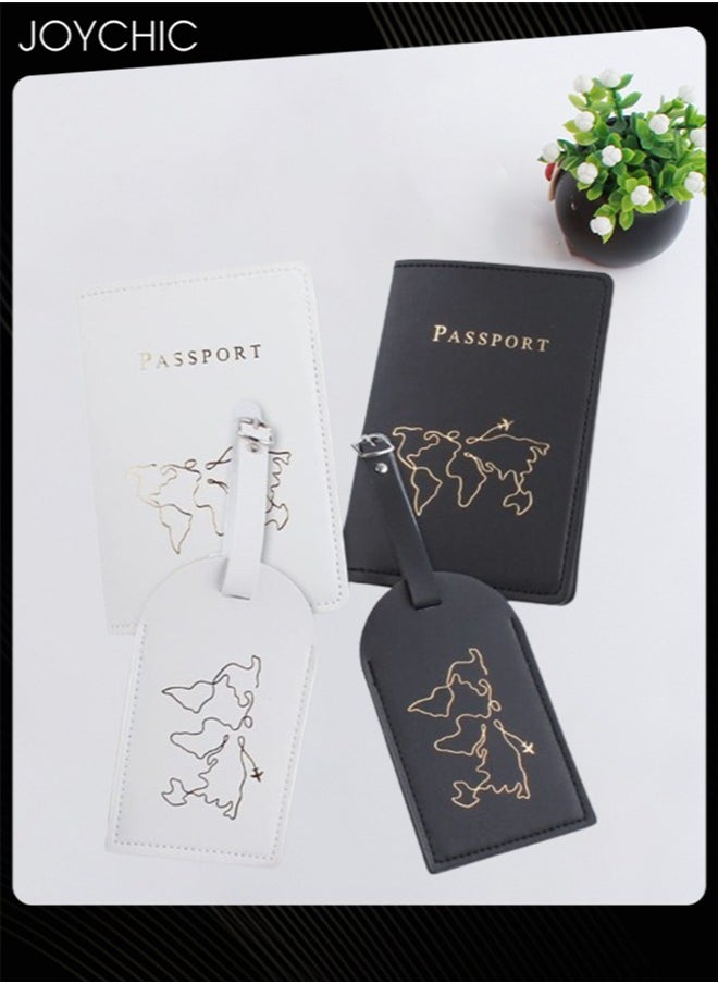 Joychic 2 Piece Map Passport Holder Passport Book Protective Cover PU Leather Waterproof ID Bag Luggage Tag Set Travel Suitcase Organizer Label for Storing Passport Business Card Credit Card Boarding  - Image 1