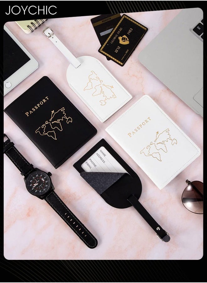 Joychic 2 Piece Map Passport Holder Passport Book Protective Cover PU Leather Waterproof ID Bag Luggage Tag Set Travel Suitcase Organizer Label for Storing Passport Business Card Credit Card Boarding  - Image 3