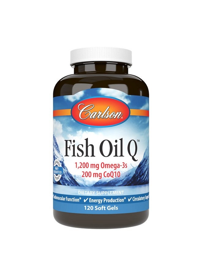 Carlson كارلسون - زيت السمك Q، 1200 ملغ أوميغا-3s 200 ملغ CoQ10، وظيفة، إنتاج الطاقة ودعم الدورة الدموية، 120 كبسولة لينة - Image 1
