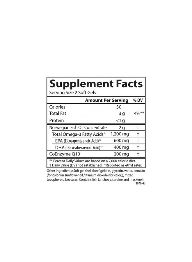 Carlson كارلسون - زيت السمك Q، 1200 ملغ أوميغا-3s 200 ملغ CoQ10، وظيفة، إنتاج الطاقة ودعم الدورة الدموية، 120 كبسولة لينة - Image 4