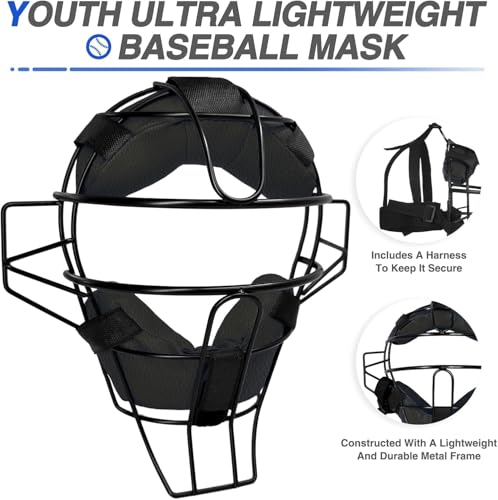 Gracfulcub Baseball Catcher Mask Umpire Mask,Full-Face Protection for Baseball,Lightweight Secure Fit Provides Maximum Protection and Comfort – Does Not Obstruct View (Black Lychee) - Image 3
