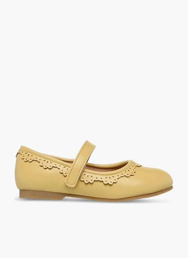 Juniors Cutout Detail Ballerina Shoes with Hook and Loop Strap