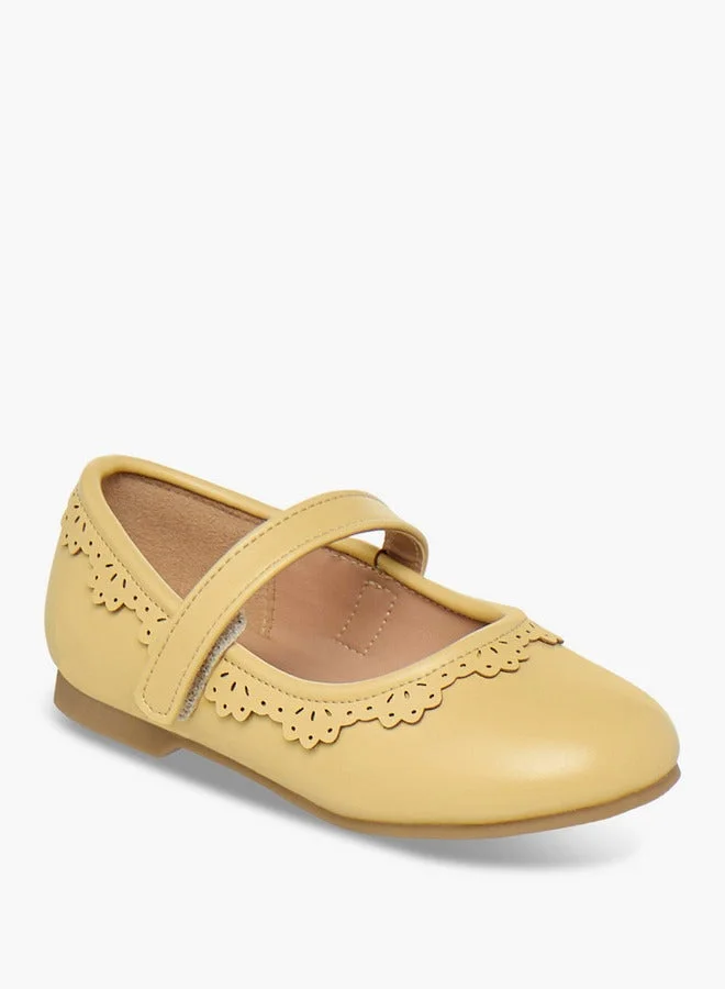 Juniors Cutout Detail Ballerina Shoes with Hook and Loop Strap