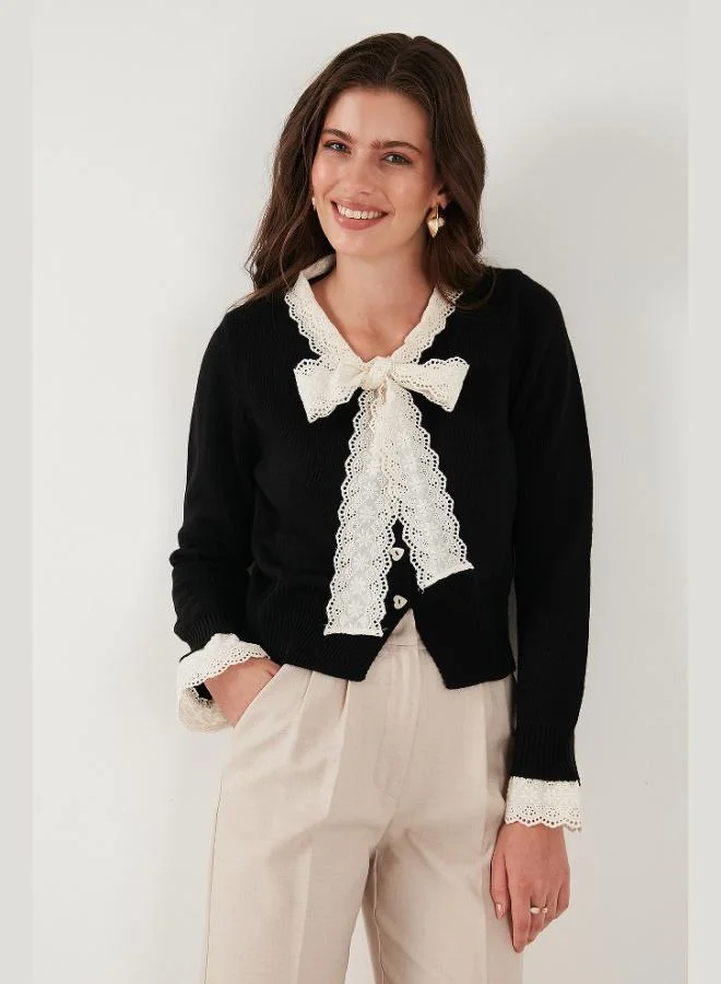 ليلا كارديجان نسائي من ليلا دانتيل بياقة رباط بقصة عادية بأزرار