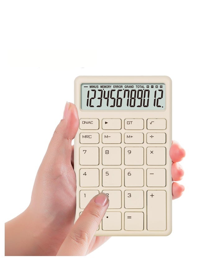 آلة حاسبة محمولة صغيرة، يمكن حملها بيد واحدة، 5.4 * 3.3 بوصة، آلة حاسبة قياسية 12 رقم مع شاشة LCD كبيرة، مناسبة للمكتب، المدرسة، المنزل واستخدام الأعمال (بيج)  - Image 1
