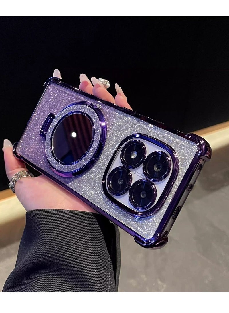 Magnetic Glitter for Xiaomi Redmi Note 15 Pro Case，Camera Lens Protector，Sparkly Stand，Makeup Mirror，Support Wireless Charging， Luxury Gradient Shockproof Xiaomi Redmi Note 15 Pro 5G Cover - Image 2