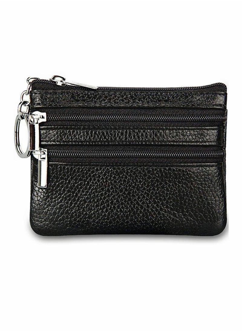 SYOSI - Coin Wallet Womens Genuine Leather Card Purse Key Ring Mini Change Pouch Man Small Compact Vintage With Zipper For Men Women Gift - Image 1