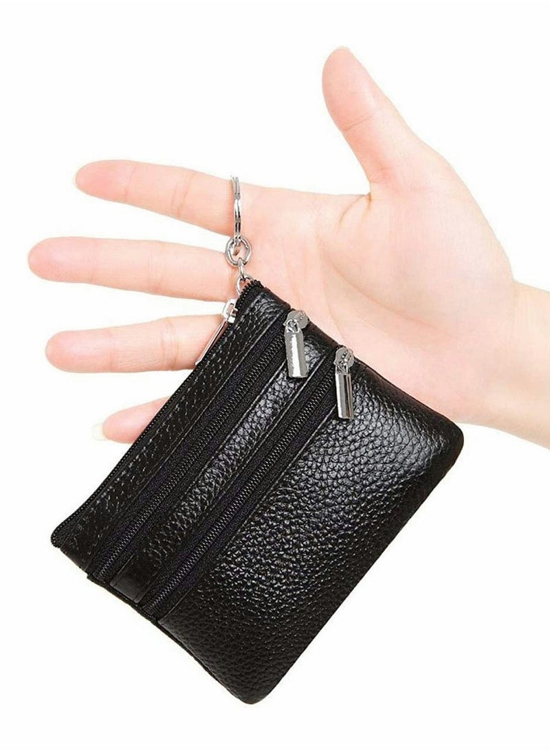 SYOSI - Coin Wallet Womens Genuine Leather Card Purse Key Ring Mini Change Pouch Man Small Compact Vintage With Zipper For Men Women Gift - Image 1