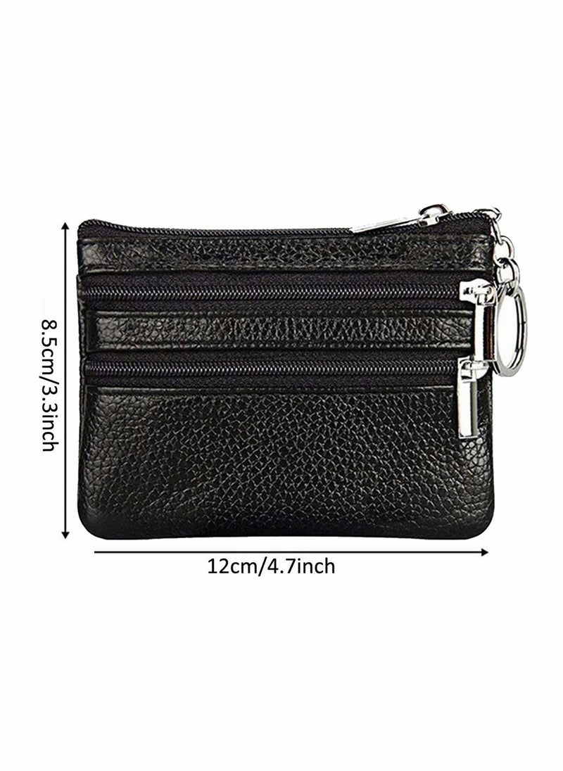 SYOSI - Coin Wallet Womens Genuine Leather Card Purse Key Ring Mini Change Pouch Man Small Compact Vintage With Zipper For Men Women Gift - Image 1