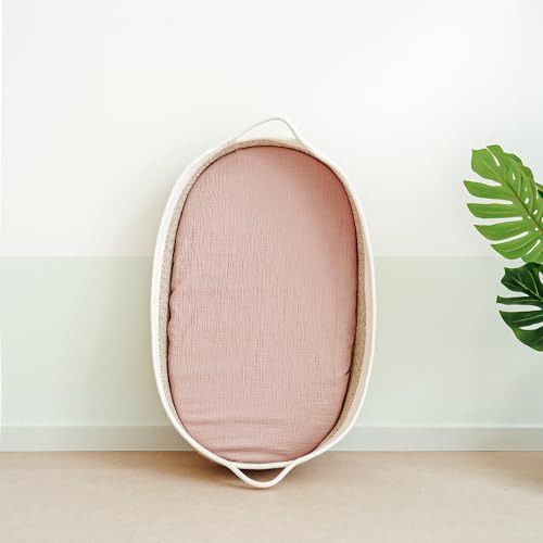 MairMore Muslin Bassinet Sheets for Babies – Soft & Breathable 100% Cotton Fitted Sheets for Oval, Rectangle, Hourglass Bassinet Mattress Pads, 2-Pack (Ivory & Pink) - Image 5