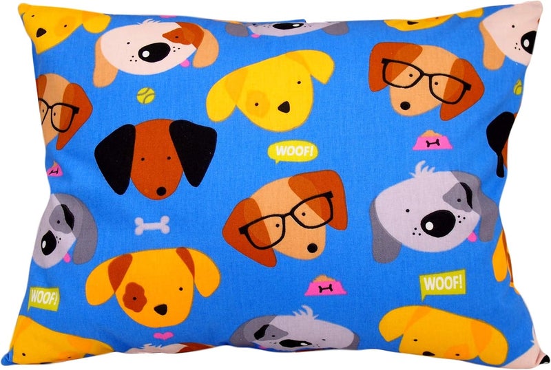 Comfy Turtles 13x18 Toddler Pillowcase Cotton - Kids Pillowcase Puppies, Pillow Cases for Travel Pillows, Toddler Pillow Protector - Puppies with Glasses On Blue - Image 1