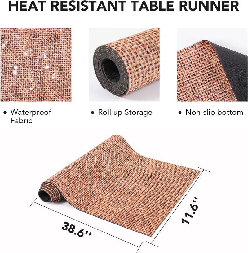 yeload Trivet Table Runner Hot Plates Mat 12 X 40 Inch Heat Resistant Table Protector Waterproof Decorative Farmhouse Kitchen Trivets Counter Heat Proof Placemats for Hot Dishes (Linen) - Image 4