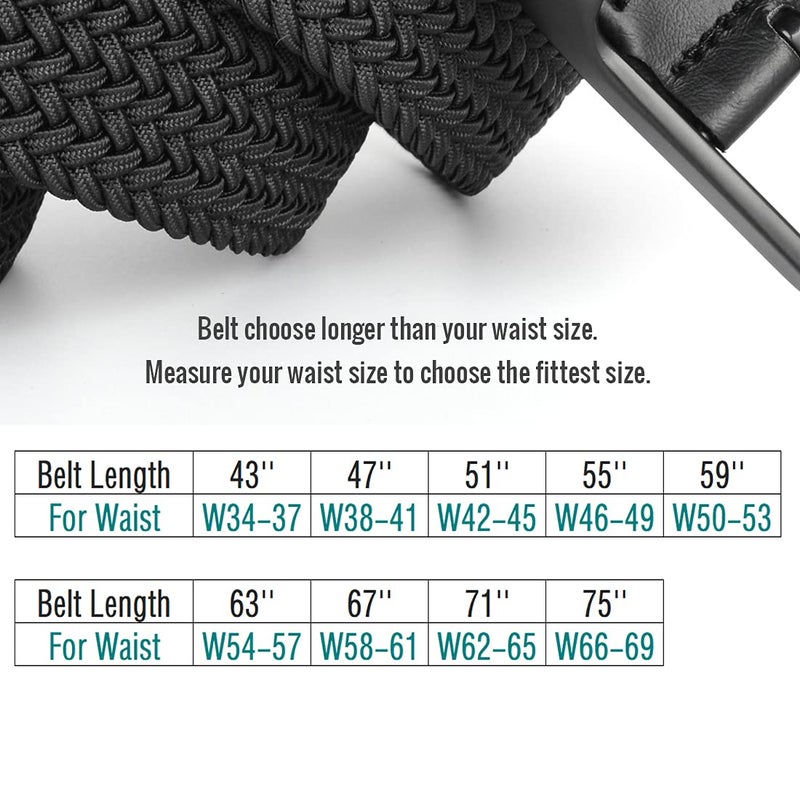 Drizzte Drizzte Plus Size Mens Belt 43'' Casual Elastic Black Braided Stretchy Fabric Belts  - Image 2