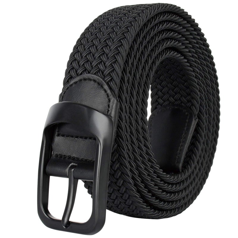 Drizzte Drizzte Plus Size Mens Belt 43'' Casual Elastic Black Braided Stretchy Fabric Belts  - Image 1