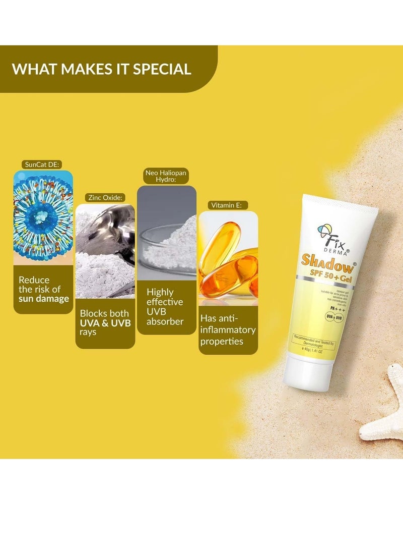 FIXDERMA Shadow Sunscreen Spf 50+ Gel For Oily Skin, Body & Face, Broad Spectrum For Uva & Uvb Protection For Unisex, Non Greasy & Water Resistant, 40g  - Image 2