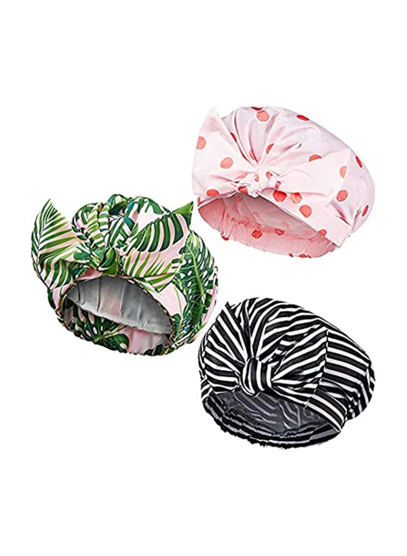general Women's Shower Cap Set of 3, Waterproof Reusable Shower Cap, Elasticated Hemmed Turban Shower Cap, Bow Silky Satin Shower Cap for Long, Short and Curly Hair - Image 1
