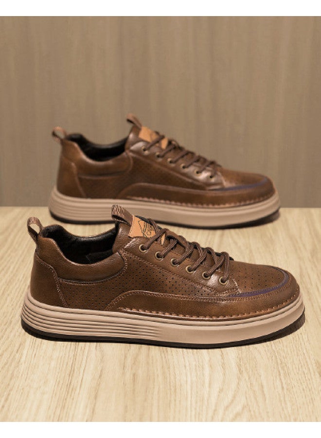 CARTELO Hollow-out Breathable】comfortable And Durable Men's Casual Leather Shoes, Retro Versatile Workwear Sneakers, Leisure Sports Shoes - Image 1