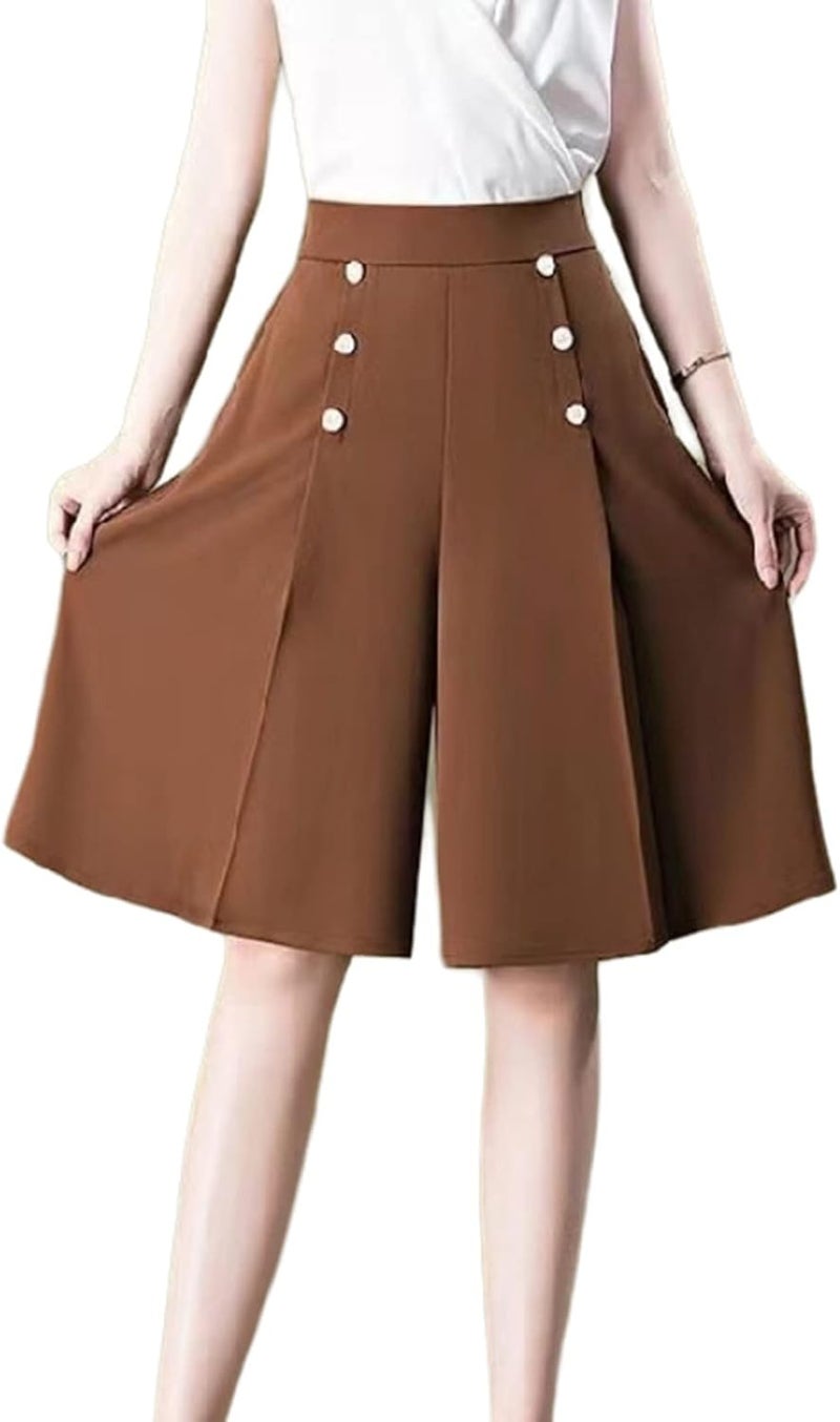 comfrt Kittifly Pants, [Cool and Slim] Stylish Gauchos and Palazzo Pants, Kittifly Widepants-Dark Brown Shorts||L - Image 1