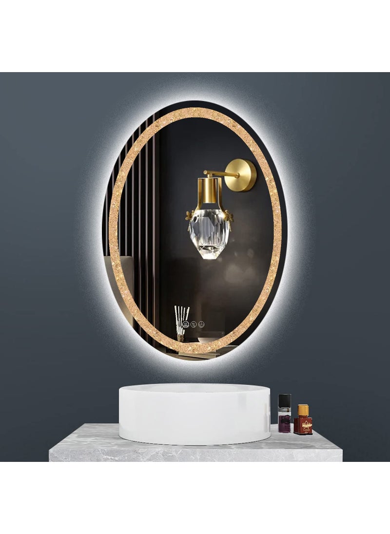QYzblbang LED Oval Crystal Bathroom Vanity Mirror with Lights  20x30inch Smart Wall Mirror with 3Color AntiFog Dimmable Touch Memory Crystal Light 