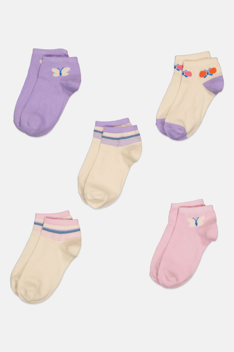 Joe Boxer Kids Girl 5 Pairs Textured Ankle Socks, Multicolor - Image 3